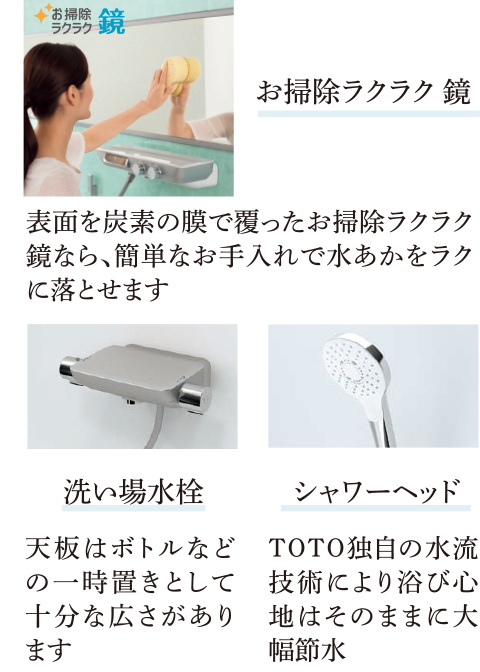 お掃除ラクラク 鏡 洗い場水栓 シャワーヘッド